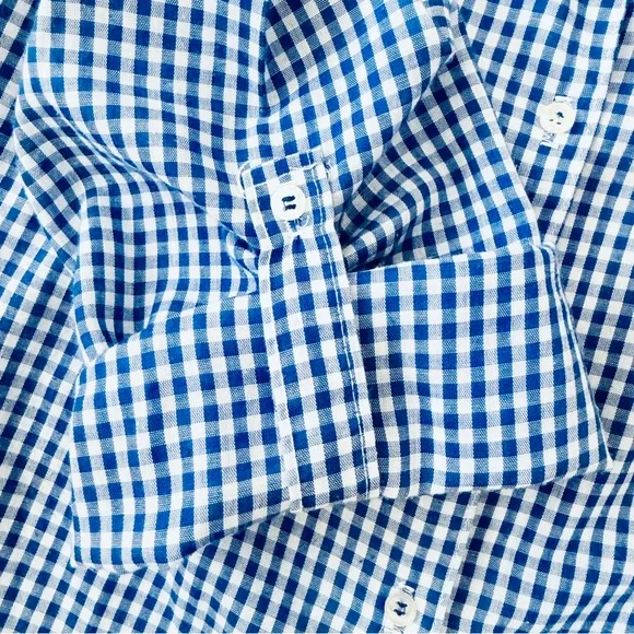 Blue Gingham Blouse Laura Mae Tab Sleeve Vintage - Picture 7 of 10